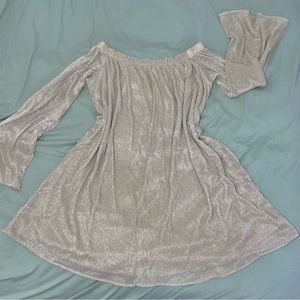 BDG Metallic Champagne Off-The-Shoulder Bell Sleeve Dress